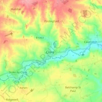Mapa topográfico Clare, altitud, relieve