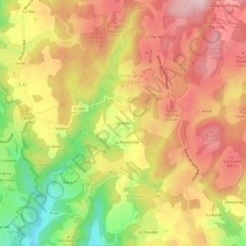 Mapa topográfico La Vialle, altitud, relieve