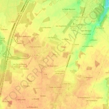 Mapa topográfico Thais, altitud, relieve