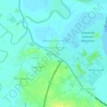 Mapa topográfico Manyarejo, altitud, relieve