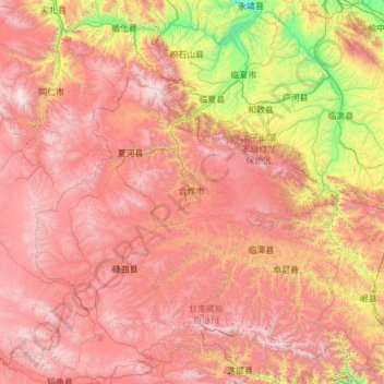 Mapa topográfico 甘南州, altitud, relieve