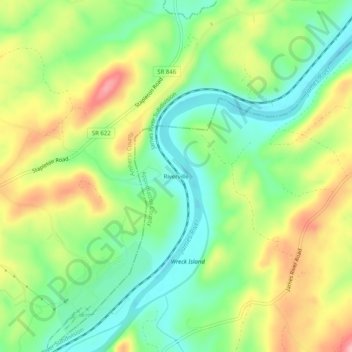 Mapa topográfico Riverville, altitud, relieve