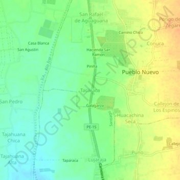 Mapa topográfico Tacaraca, altitud, relieve