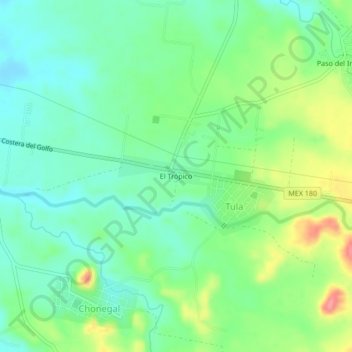 Mapa topográfico El Trópico, altitud, relieve
