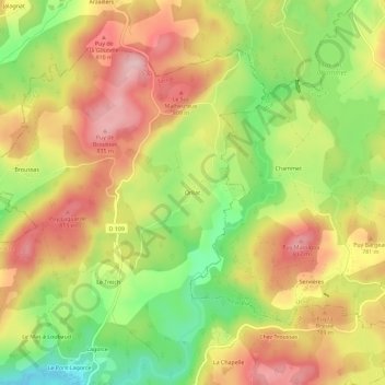 Mapa topográfico Orliac, altitud, relieve