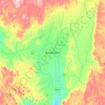 Mapa topográfico Antsirabe, altitud, relieve