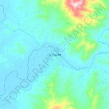 Mapa topográfico Tomatlán, altitud, relieve