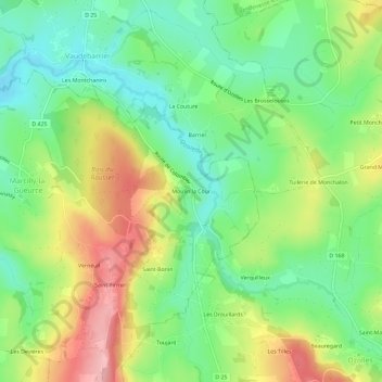 Mapa topográfico Moulin la Cour, altitud, relieve