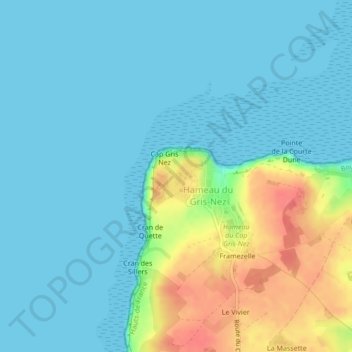 Mapa topográfico Cap Gris-Nez, altitud, relieve
