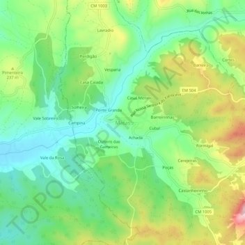 Mapa topográfico Matas, altitud, relieve