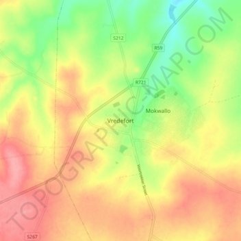 Mapa topográfico Vredefort, altitud, relieve