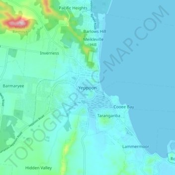 Mapa topográfico Yeppoon, altitud, relieve