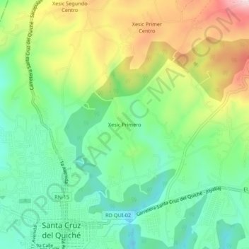 Mapa topográfico Xesic Primero, altitud, relieve