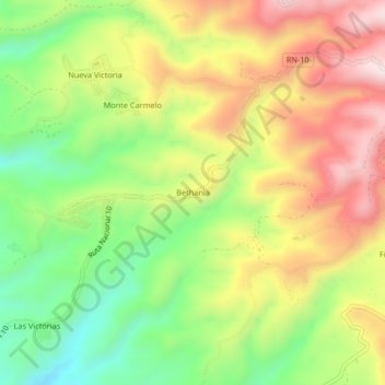 Mapa topográfico Bethania, altitud, relieve