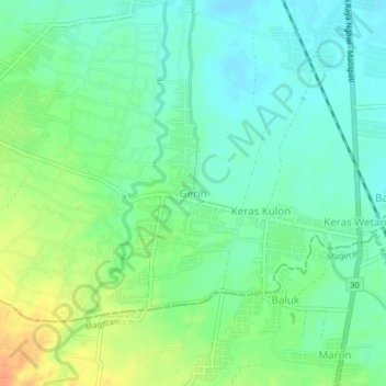 Mapa topográfico Gerih, altitud, relieve