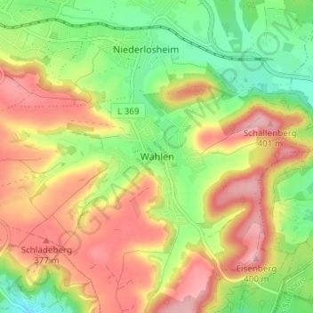 Mapa topográfico Wahlen, altitud, relieve