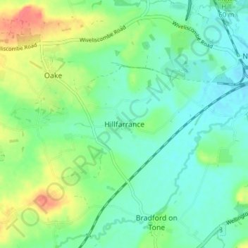 Mapa topográfico Hillfarrance, altitud, relieve
