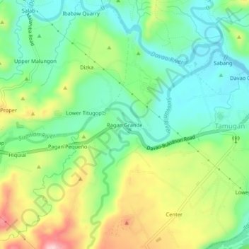 Mapa topográfico Pagan Grande, altitud, relieve