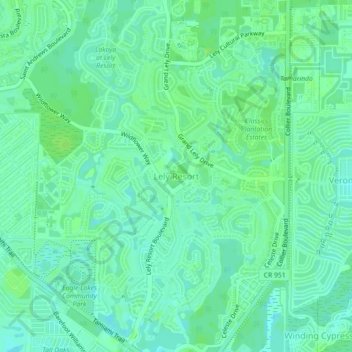 Mapa topográfico Lely Resort, altitud, relieve