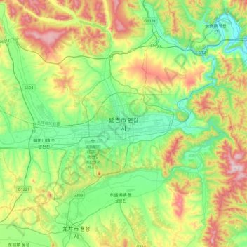Mapa topográfico Yanji, altitud, relieve