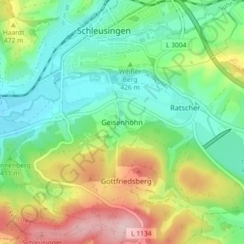 Mapa topográfico Geisenhöhn, altitud, relieve