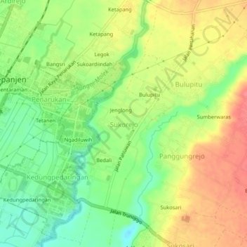 Mapa topográfico Sukorejo, altitud, relieve