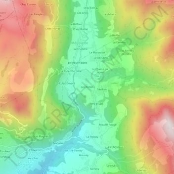 Mapa topográfico Les Rottes, altitud, relieve