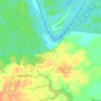 Mapa topográfico Charras, altitud, relieve