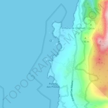 Mapa topográfico A Pedra da Monxa, altitud, relieve