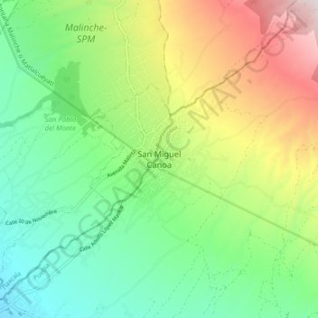 Mapa topográfico San Miguel Canoa, altitud, relieve