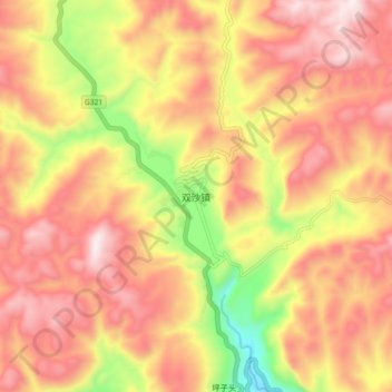 Mapa topográfico 双沙镇, altitud, relieve
