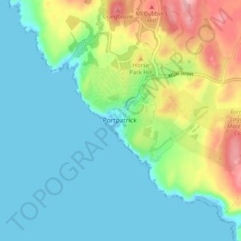 Mapa topográfico Portpatrick, altitud, relieve
