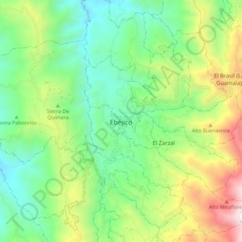 Mapa topográfico Ebéjico, altitud, relieve