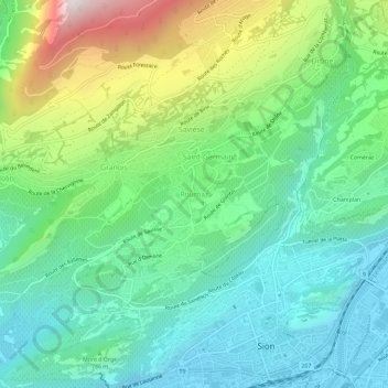 Mapa topográfico Roumaz, altitud, relieve