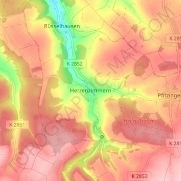 Mapa topográfico Herrenzimmern, altitud, relieve