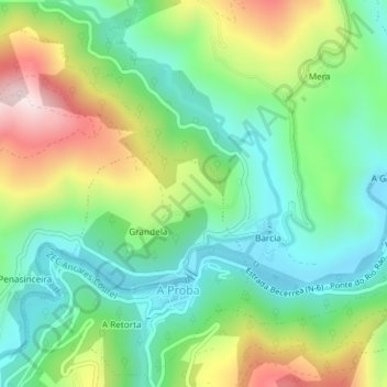 Mapa topográfico O Penedo, altitud, relieve
