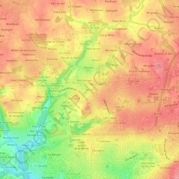 Mapa topográfico Kerizac, altitud, relieve