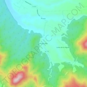 Mapa topográfico Picazo Alto, altitud, relieve