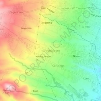 Mapa topográfico Karangwidoro, altitud, relieve