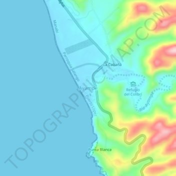 Mapa topográfico Ayampe, altitud, relieve