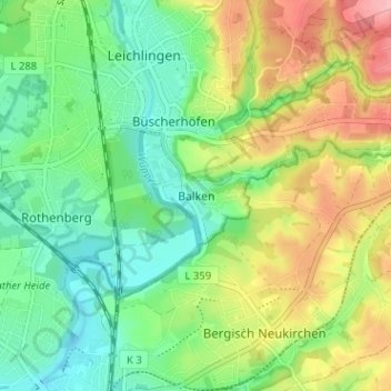 Mapa topográfico Balken, altitud, relieve