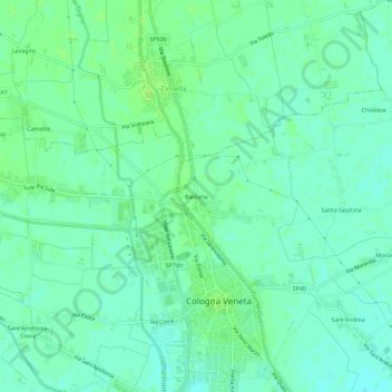 Mapa topográfico Baldaria, altitud, relieve