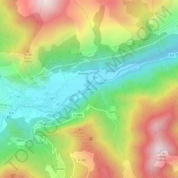 Mapa topográfico Cabre, altitud, relieve