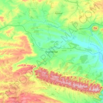 Mapa topográfico Targovichte, altitud, relieve