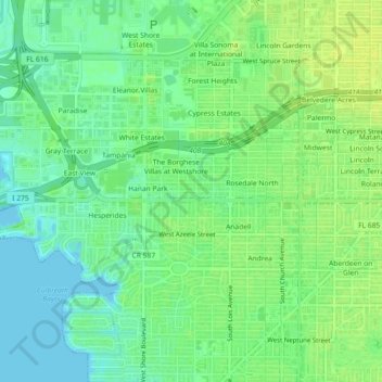 Mapa topográfico Manhattan, altitud, relieve