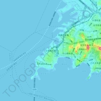 Mapa topográfico 云南路街道, altitud, relieve