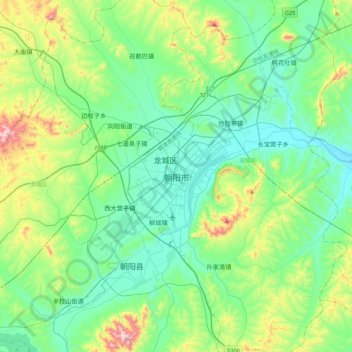 Mapa topográfico 朝阳市, altitud, relieve