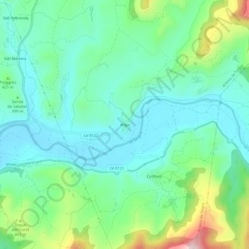 Mapa topográfico Anya, altitud, relieve