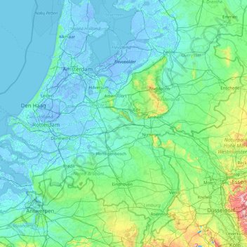 Mapa topográfico Betuwe, altitud, relieve