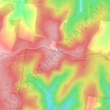 Mapa topográfico Mount Trickett, altitud, relieve
